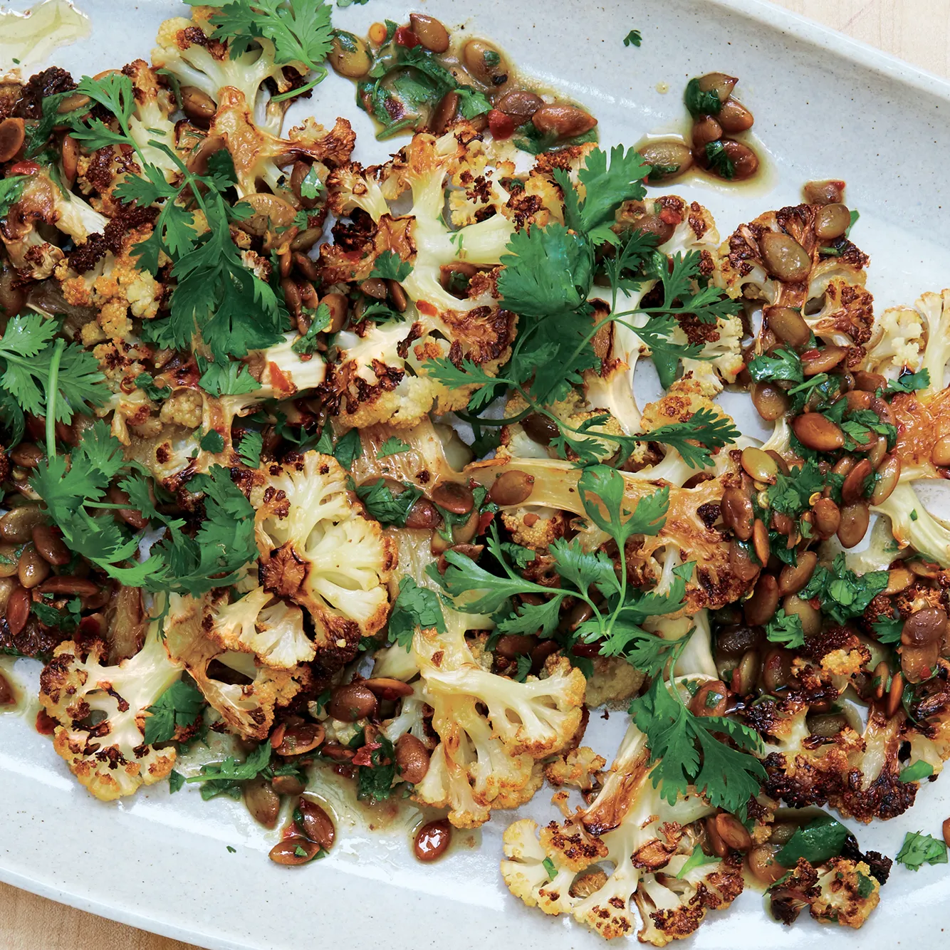 Roasted Cauliflower with Pumpkin Seeds