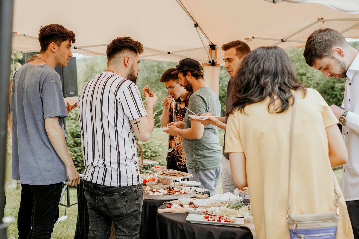Outdoor buffet setup at corporate gathering